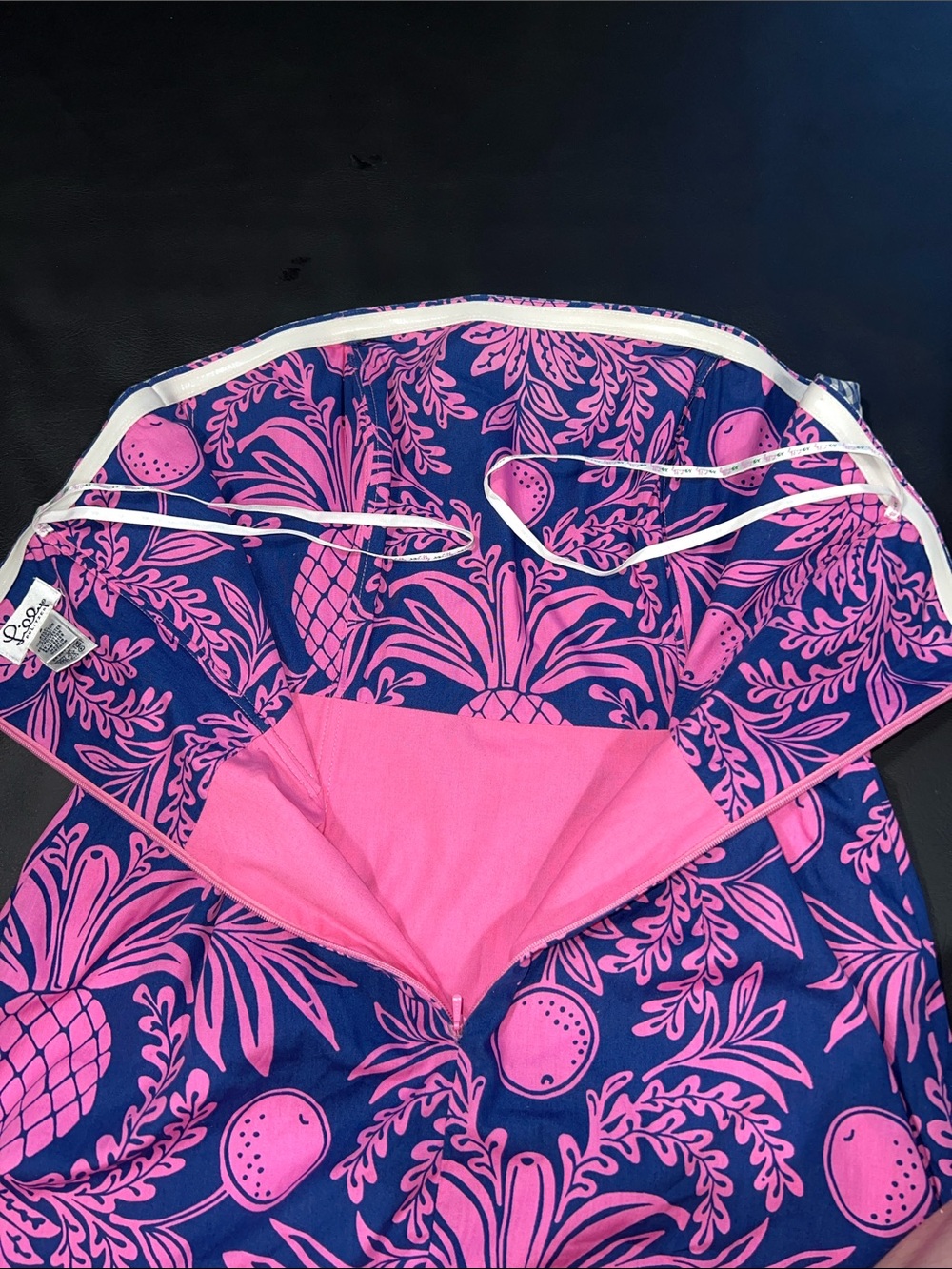 Lilly Pulitzer Navy and Pink Strapless Mini Dress with Pineapple Motif 6 - Picture 5 of 9